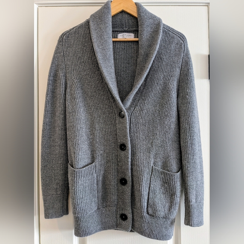 Everlane The Chunky Knit Wool Gray Cardigan Small Cabincore Preppy Academia - Picture 3 of 13